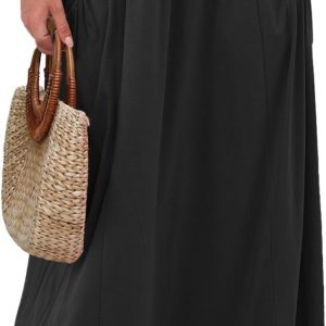 Women Maxi Skirts  Fall Trendy Ankle Length High Waisted  Flowy Beach Long Skirt with Pockets Fashion