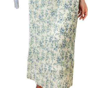 Women’s Floral Print Midi Skirt Casual High Elastic Waist Zipper Vintage Long  Skirts for Women