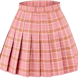 Plaid Skirt for Women with Shorts High Waist Pleated Skater Skirts for Schoolgirl