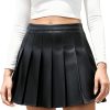 Womens Faux Leather Mini Skirt High Waisted A-line Skater Short Pleated Skirts