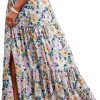 Summer Skirts for Women Floral Print High Waist Flowy Split A Line  Maxi Skirt with Pockets