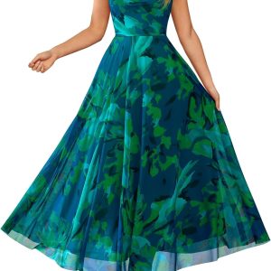 Women Summer Floral Maxi Dresses Elegant Spaghetti Strap Dress Printed Party Dress Beach Long Dresses