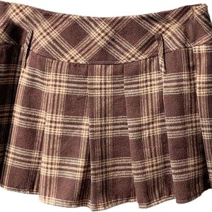 Women's Plaid Mini Skirts Pleated Hem Uniform Skater Skirt Built in Shorts
