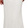 Linen Flared Maxi Skirt with Back Slit - Elastic Waist Drawstring Long Flowy Ankle-Length Skirt