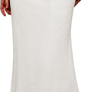 Linen Flared Maxi Skirt with Back Slit - Elastic Waist Drawstring Long Flowy Ankle-Length Skirt