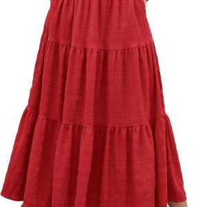 Women Summer Casual Elegant Smock Layered Tiered Maxi Skirt High Waisted A Line Flowy Long Skirts with Pockets