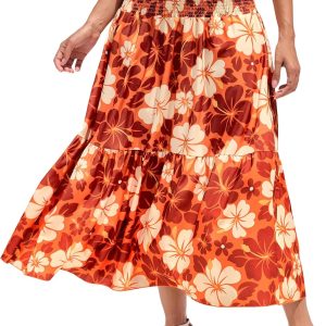 Women Novelty Maxi Skirts with Pockets Midi Elastic Waist A-Line Flowy Skirts Patterns for Daily Office Party