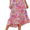 Women Long Skirts  Floral Elastic High Waist Asymmetrical Hem Midi Skirt