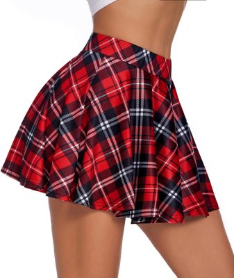 Pleated mini skirt, plaid skirt, high-waisted A-line skirt