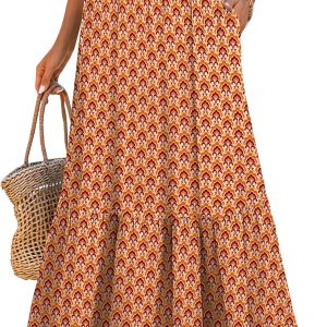 Maxi Skirts for Women  Summer  Long Flowy Floral Elastic High Waist Skirt Casual Travel Skirt with Pockets