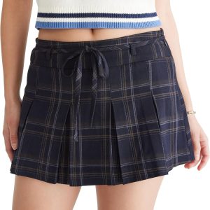 Women's Low-Rise Houndstooth Tie-Waist Mini Skort